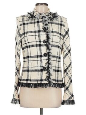 St. John Black & White Fringe Tweed Blazer